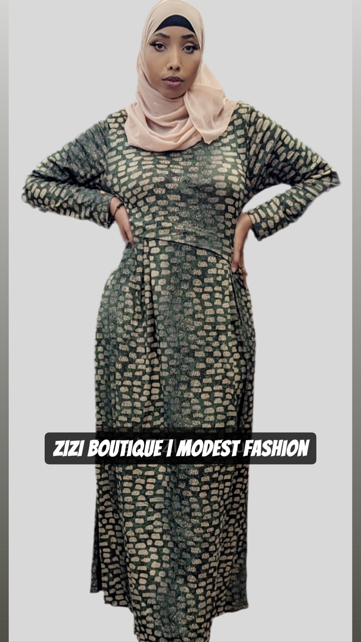 Stone Print Dress - Turtleneck