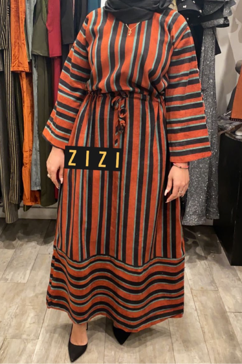 Orange/Green/Black Thinstripe Winter Dress - ZIZI Boutique