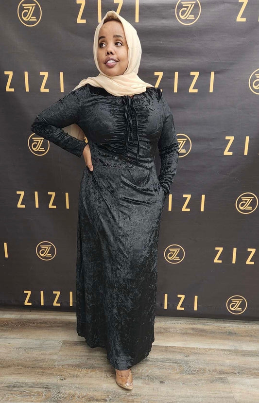 Velvet Evening Dress with a Flower Print at ZIZI Boutique