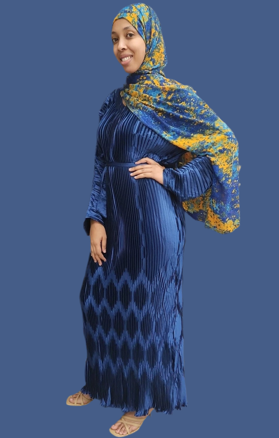 Ribbon Pleated Dress long-sleeved