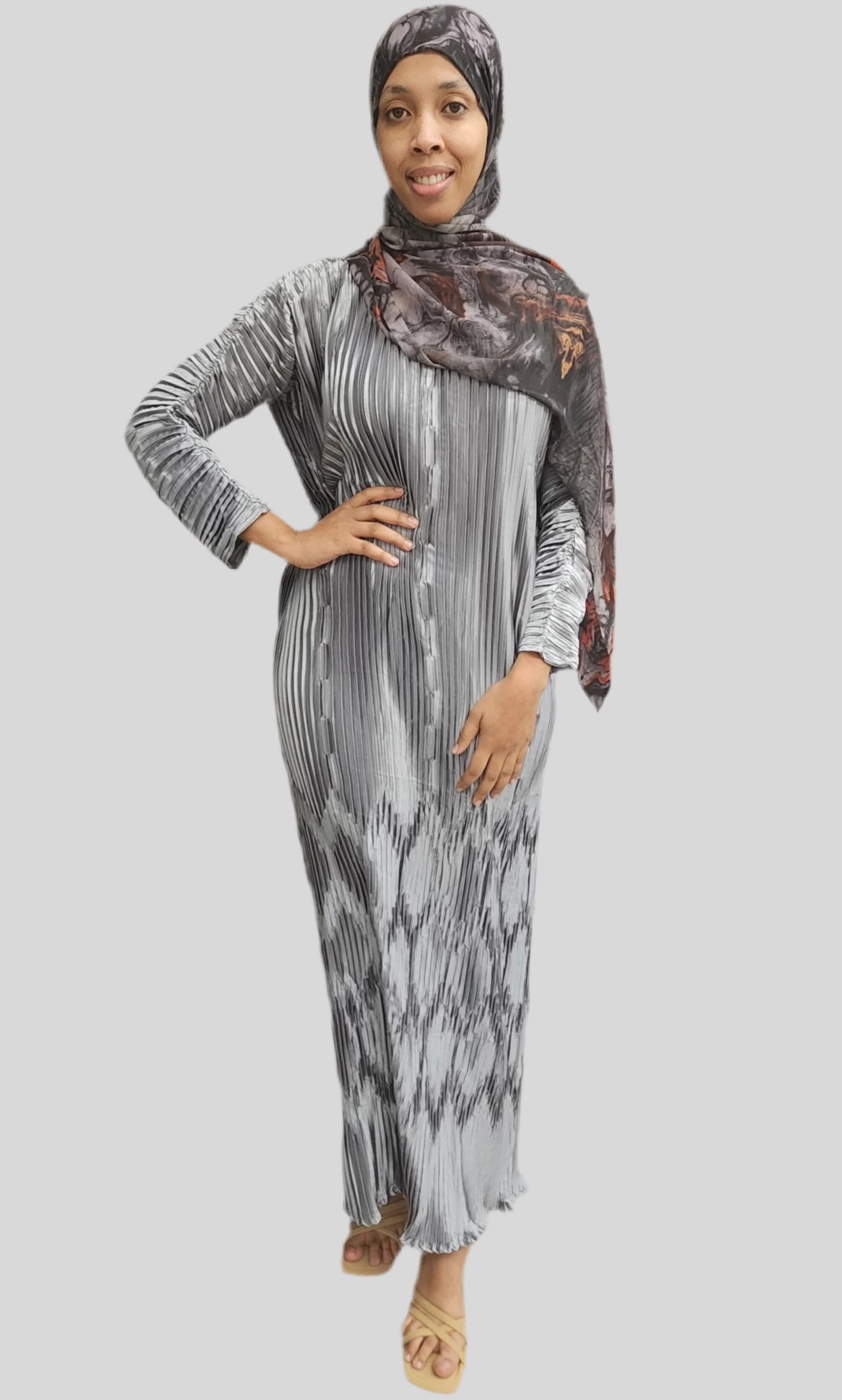 Ribbon Pleated Dress long-sleeved