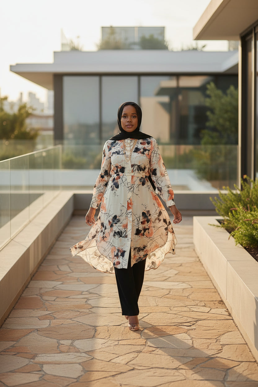 ZZ Print Dress Shirt - Flowers (MIDI) - ZIZI Boutique