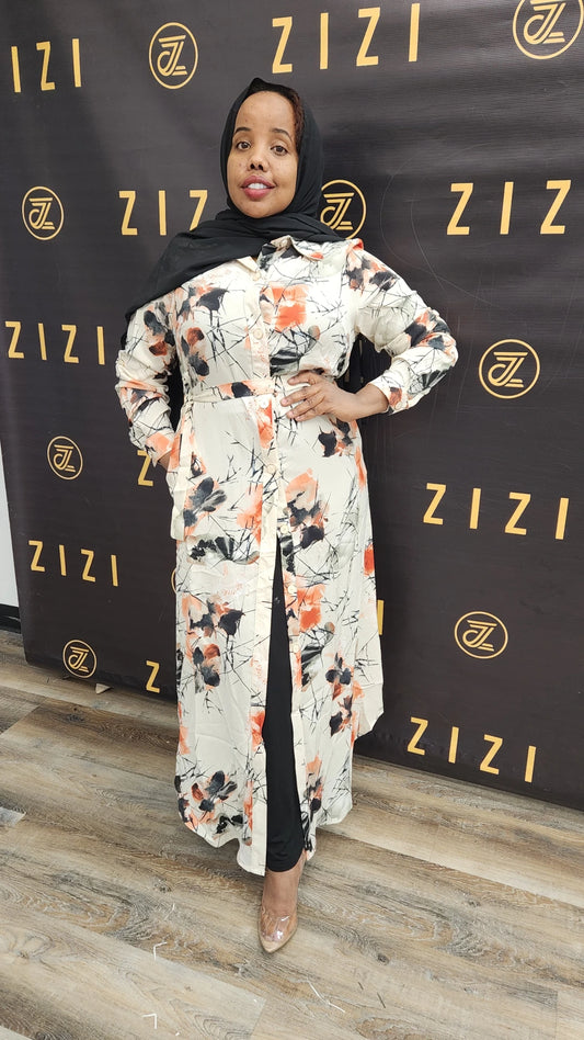 ZZ Print Dress Shirt - Flowers  (MAXI)