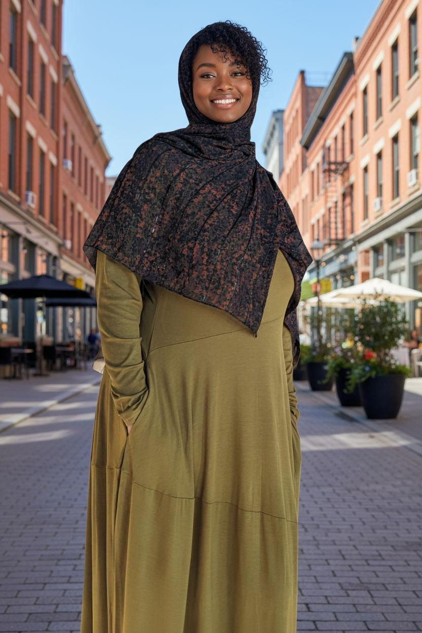 ZIZI Boutique Jersey Patch Design Modest Maxi Dress