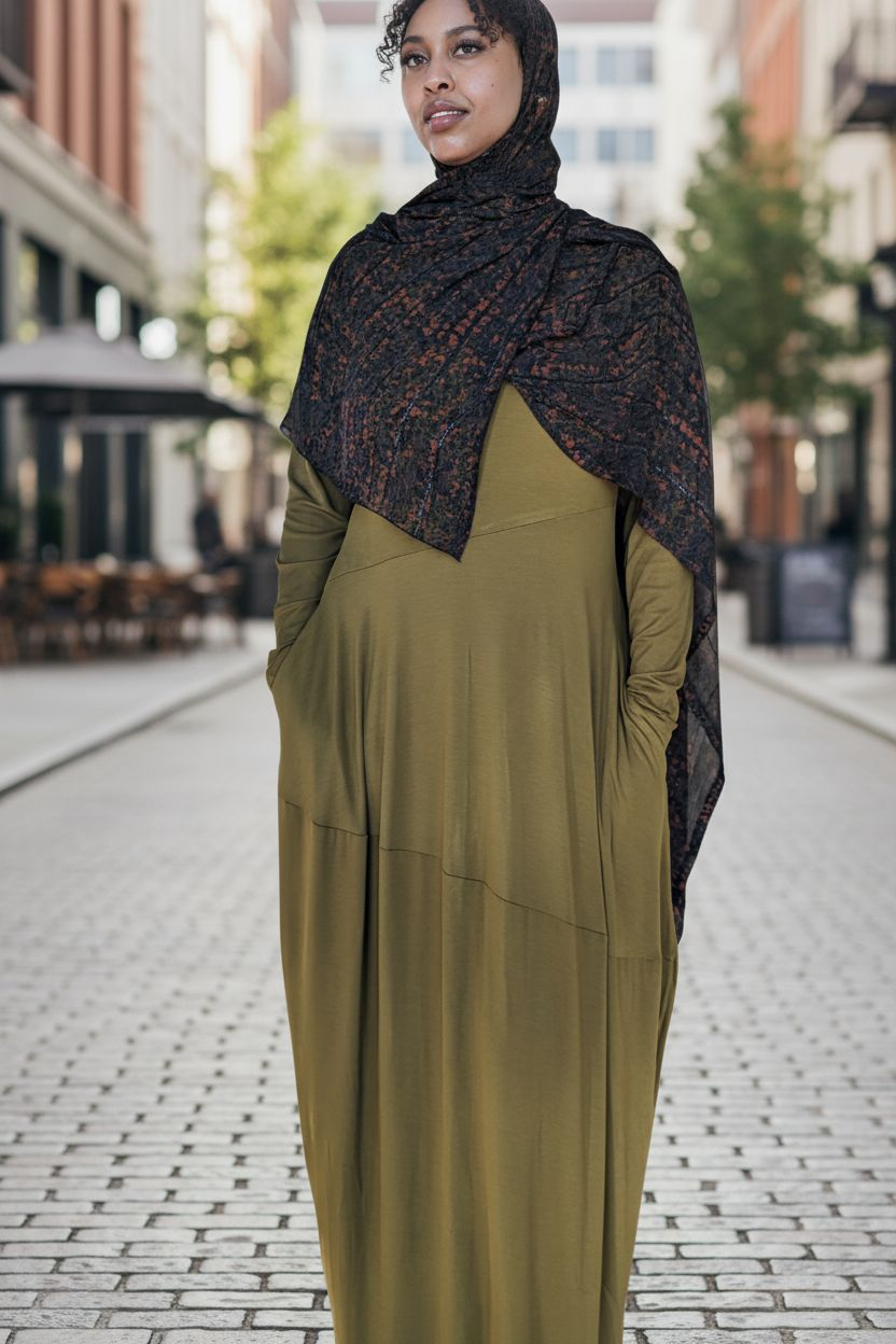 ZIZI Boutique Jersey Patch Design Modest Maxi Dress