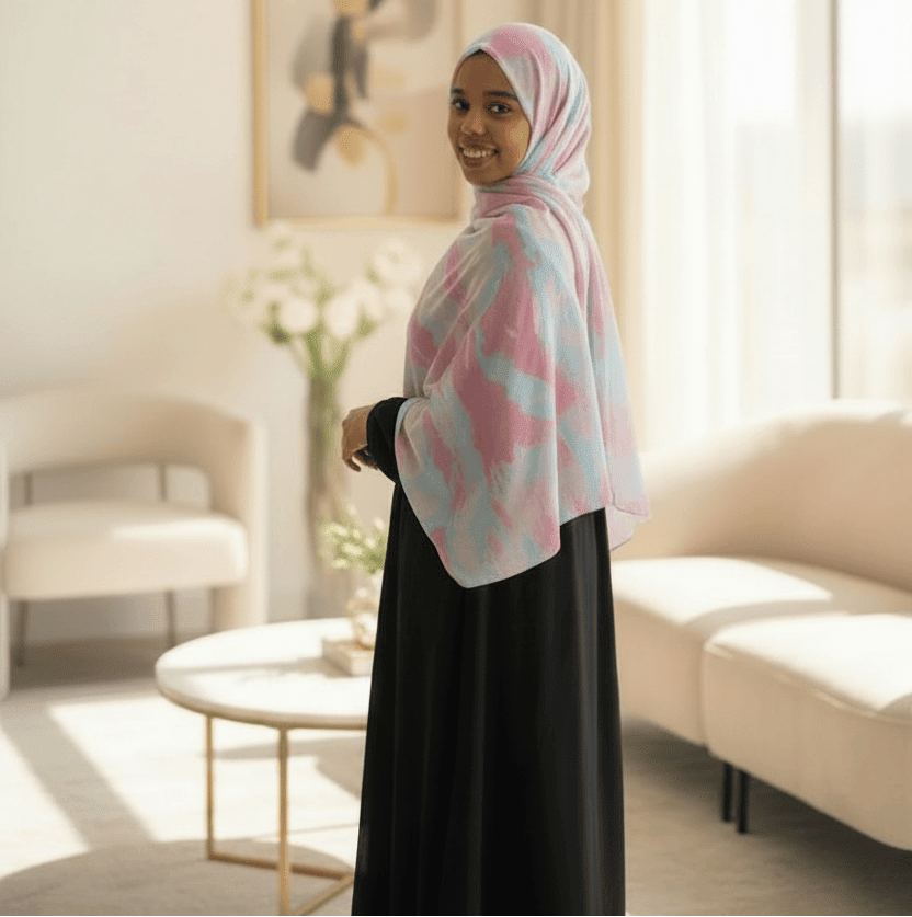 Chiffon Print Hijab — Cyan & Pink Streaks - ZIZI Boutique