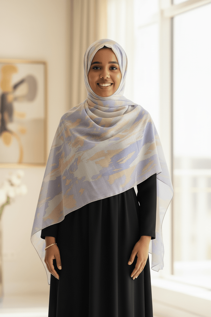 Chiffon Print Hijab β Lavender & Baby Pink Streaks - ZIZI Boutique