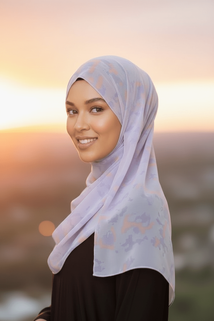 Chiffon Print Hijab — Light Purple & Peach Mini Blots - ZIZI Boutique