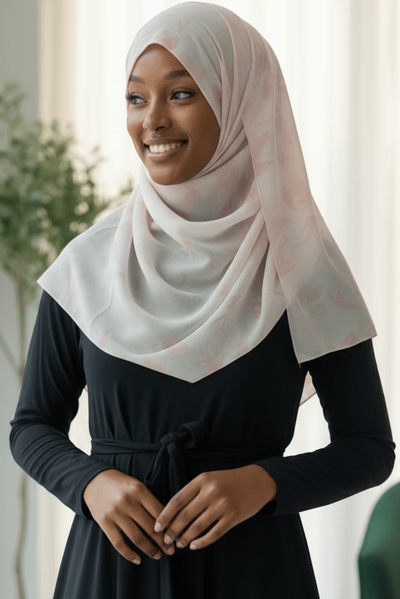 Chiffon Print Hijab — Pink & Light Blue Mini Blots - ZIZI Boutique