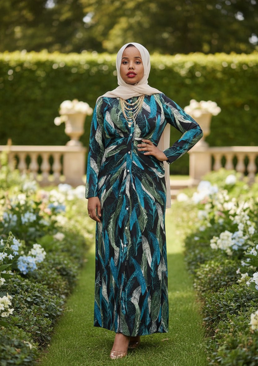 Feather Print Maxi Dress - ZIZI Boutique