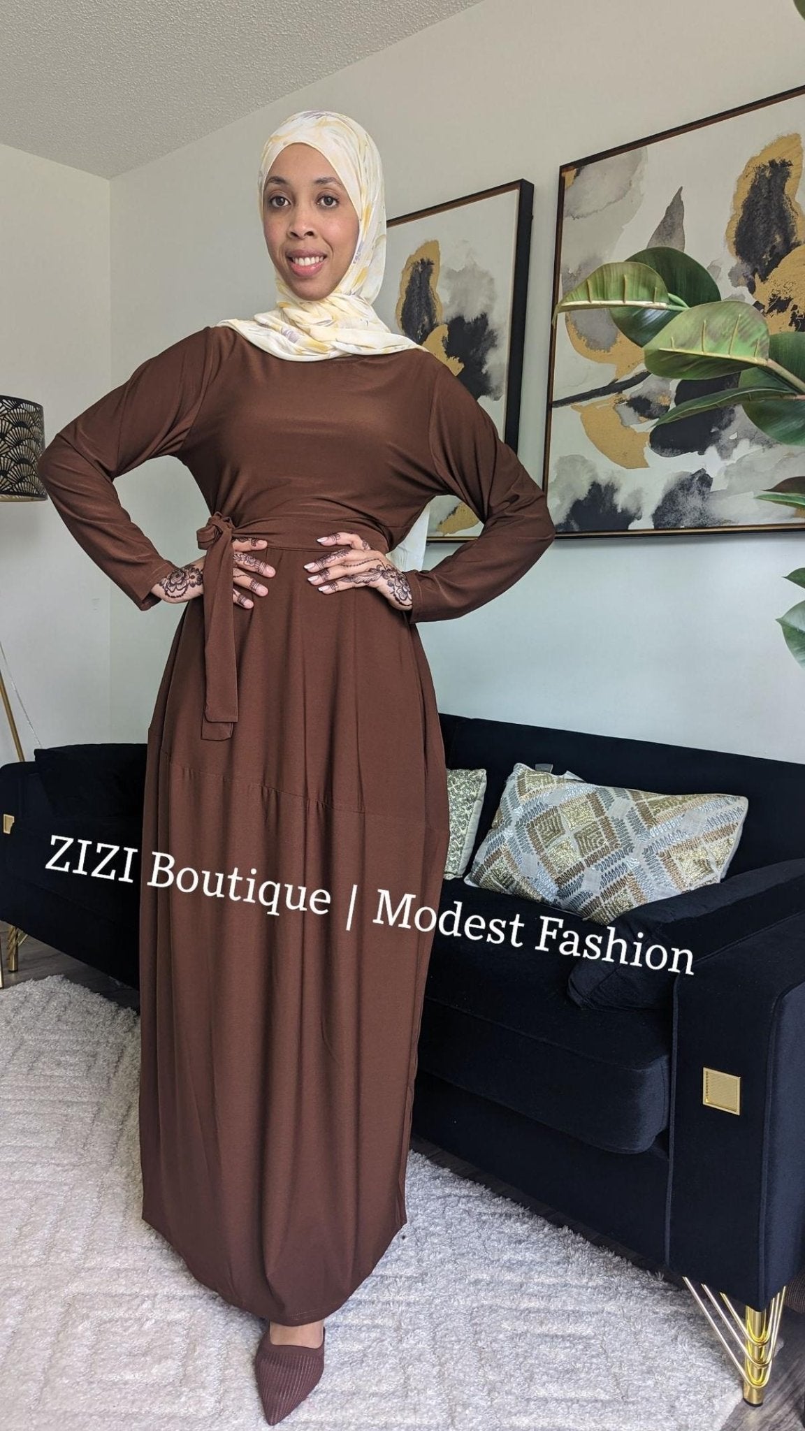 Patch Maxi Dress V3 Lightweight Modest Everyday Dress | ZIZI Boutique Brown / 58 Patch Maxi Dress V3 Lightweight Modest Everyday Dress | ZIZI Boutique Brown / 58