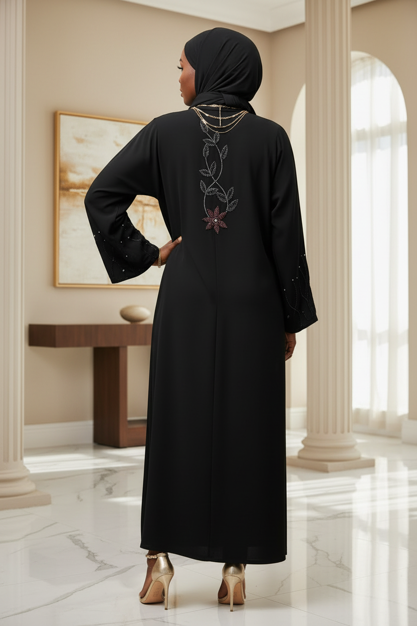 Floral Leaf Embroidered Abaya