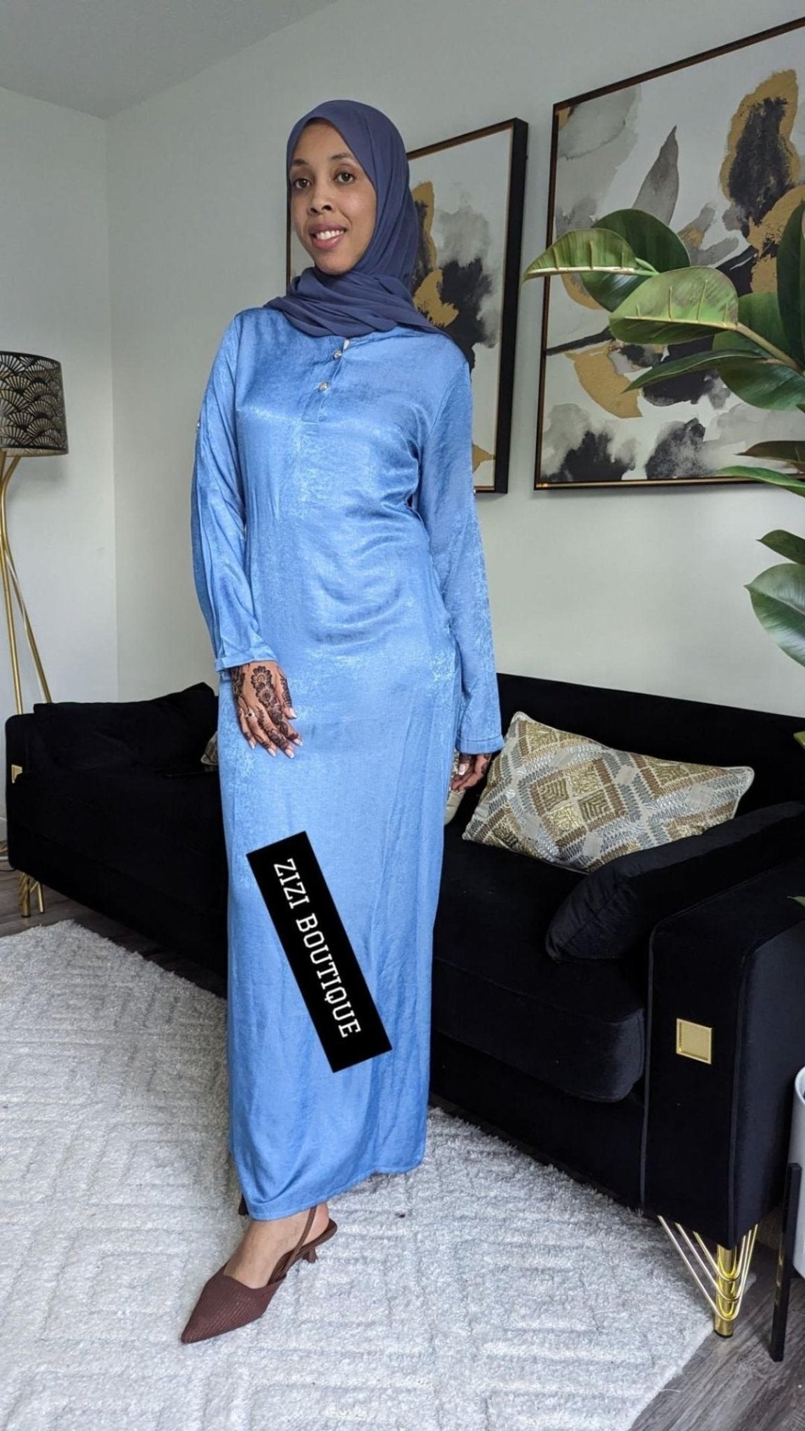 Soft Denim Maxi Summer Dress — Modest Long Sleeve Style