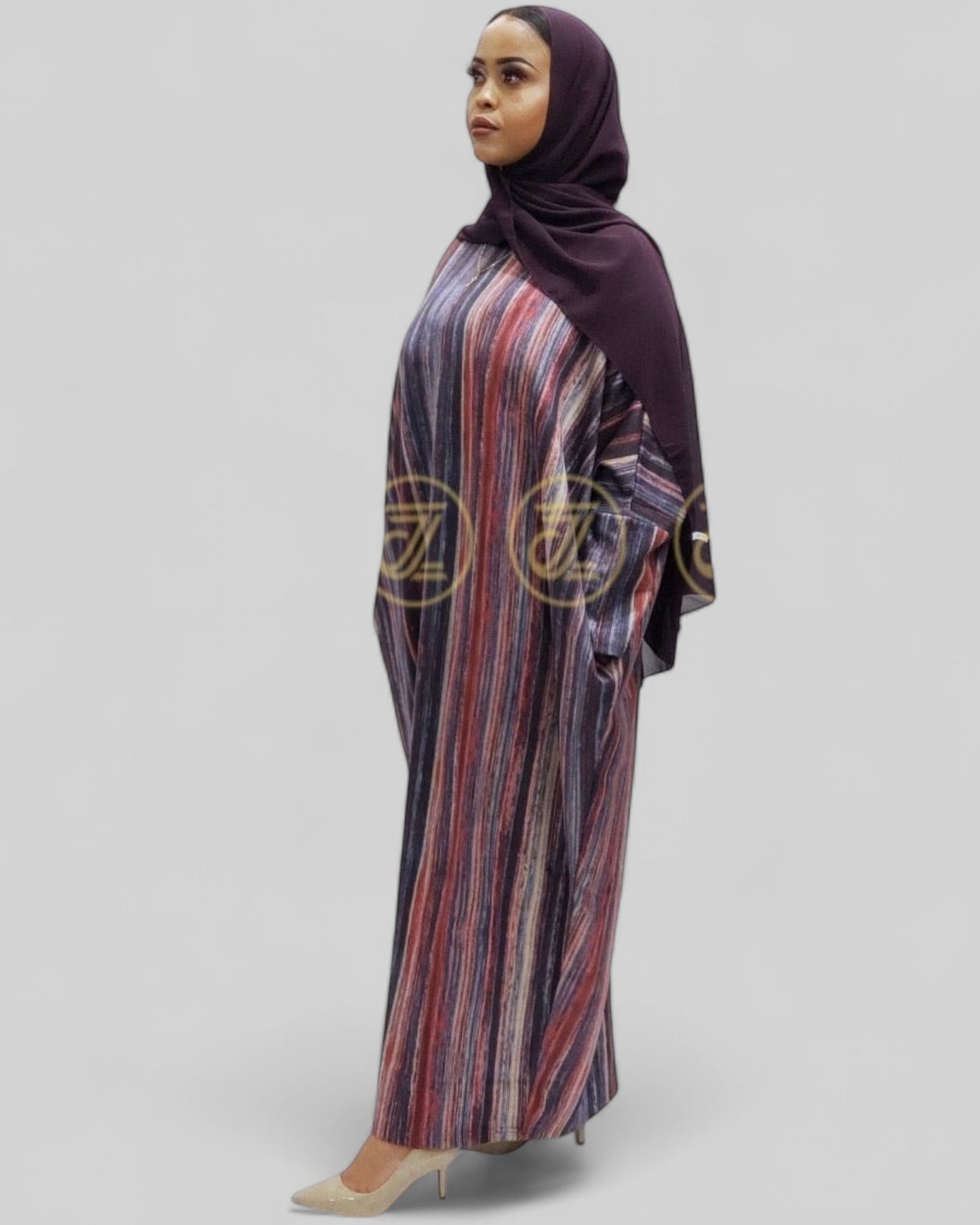 ZIZI Suede Streaks Butterfly Modest Maxi Dress featuring vibrant stripes and a flowing silhouette