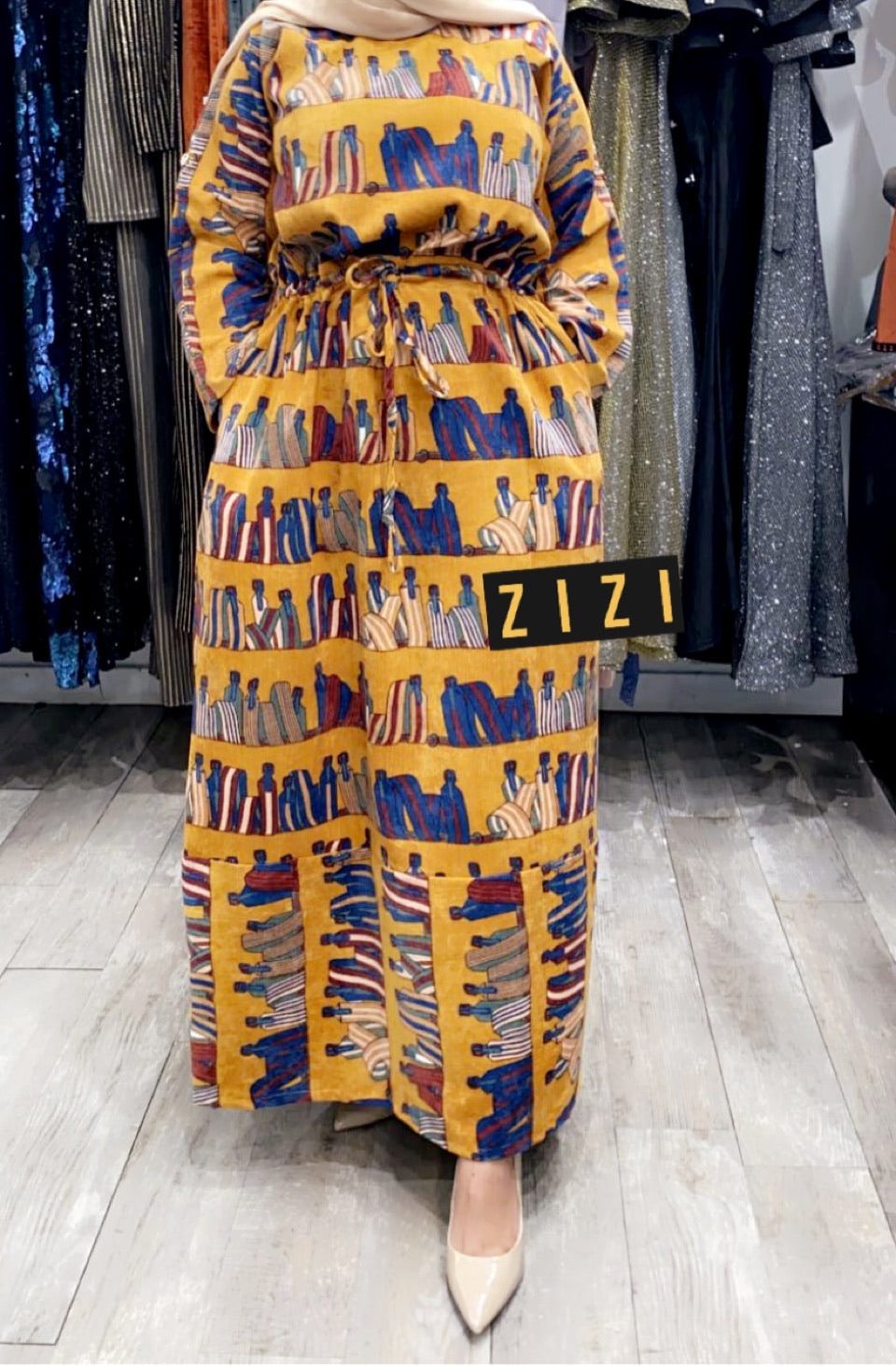 ZIZI Mustard Multicolor Winter Dress with a Stylish Pattern and Comfortable Fit