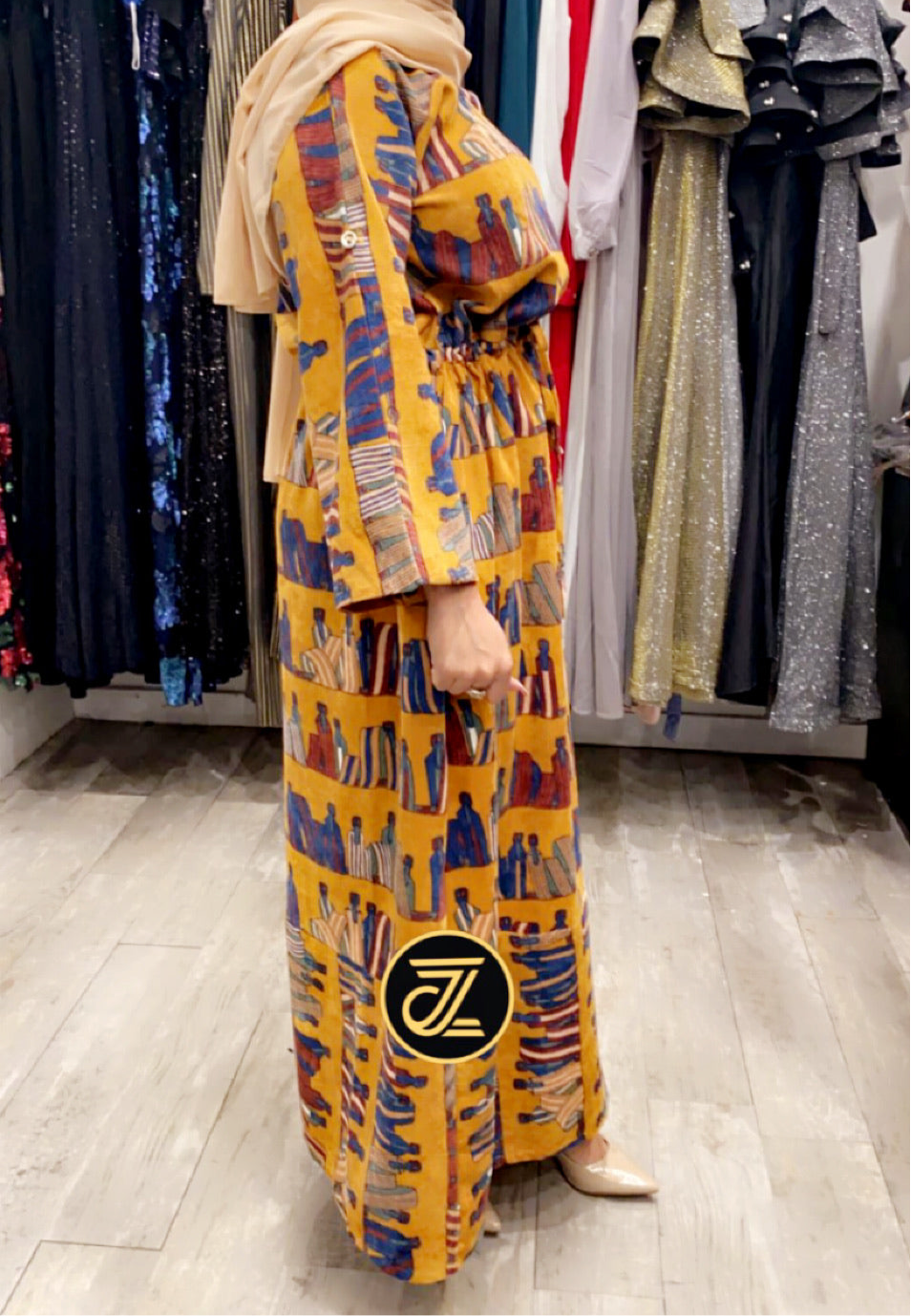 ZIZI Mustard Multicolor Winter Dress featuring a stylish pattern and comfortable fit for seasonal wear