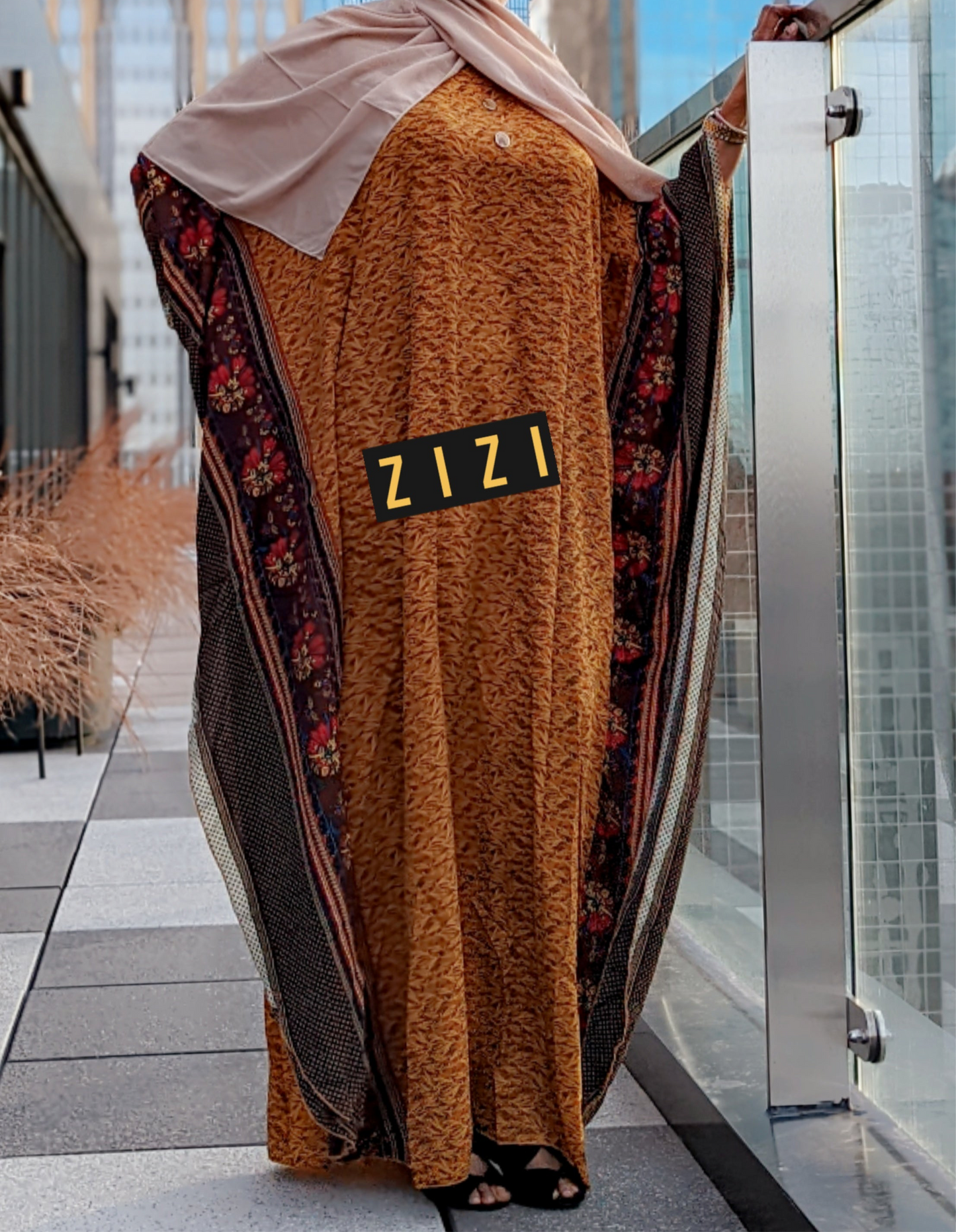 ZIZI Butterfly Dress in Warm Gold with Floral Shawl for Elegant Spring Looks