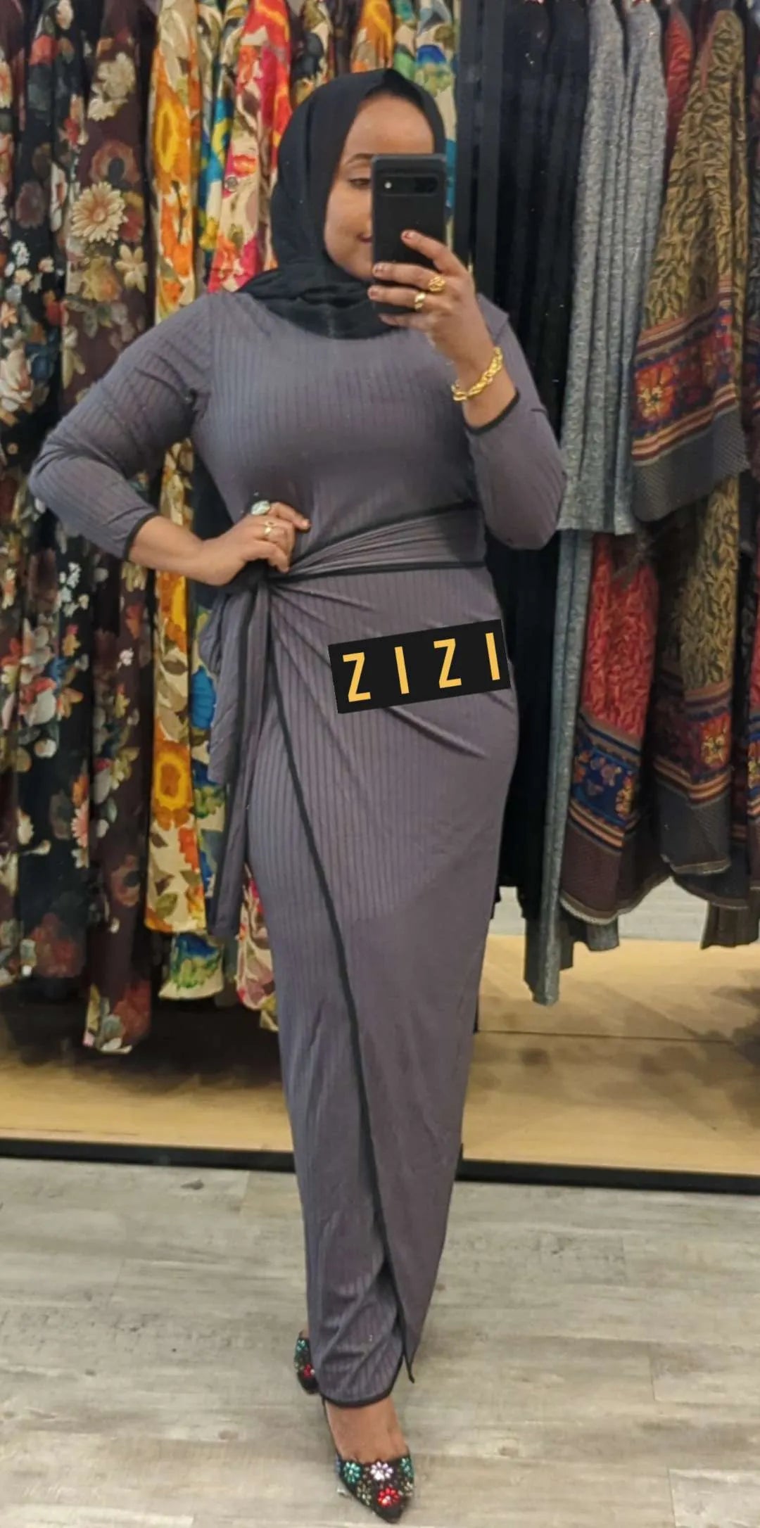 Hayati Wrap Dress, Color - Dark Grey