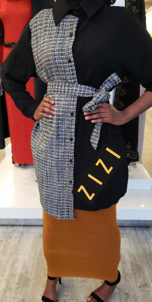 High Lo Dress Shirt - Black/Print - ZIZI