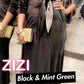 Two Tone Velvet Evening Dress in Black and Mint Colors at ZIZI Boutique