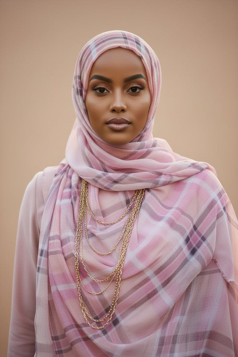 Plaid Print Hijab — Baby Pink & Blush Pink - ZIZI Boutique