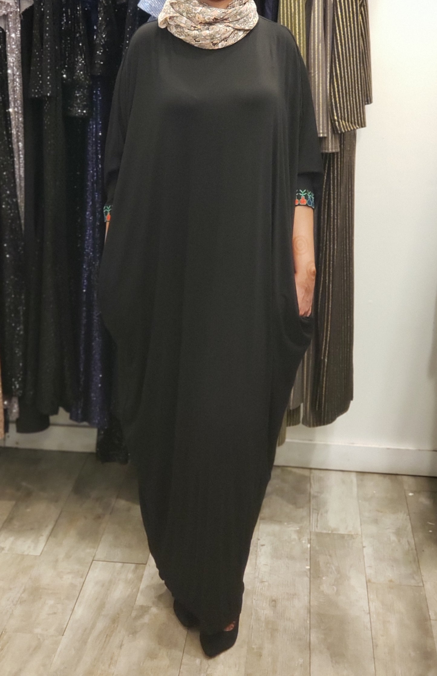 ZIZI Boutique black Cotton Butterfly Dress - FINAL SALE with long sleeves and relaxed fit worn by model