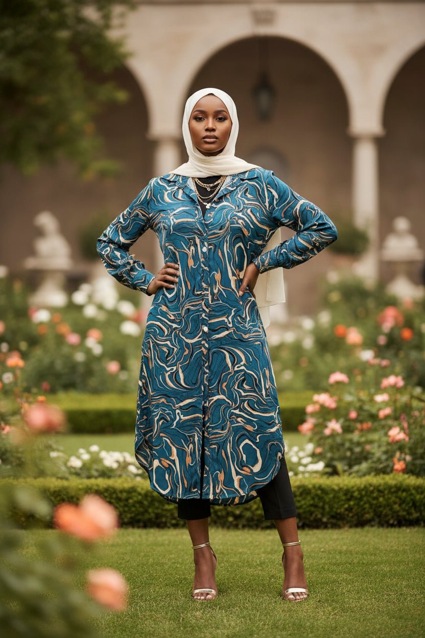 Swirls Print Midi Dress Shirt - ZIZI Boutique