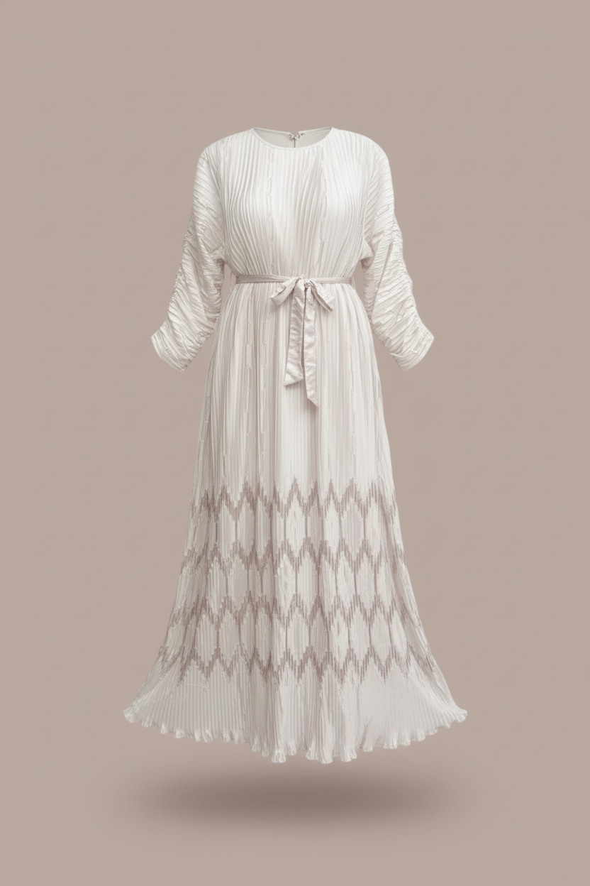 Ribbon Pleated Dress long-sleeved - ZIZI  Boutique