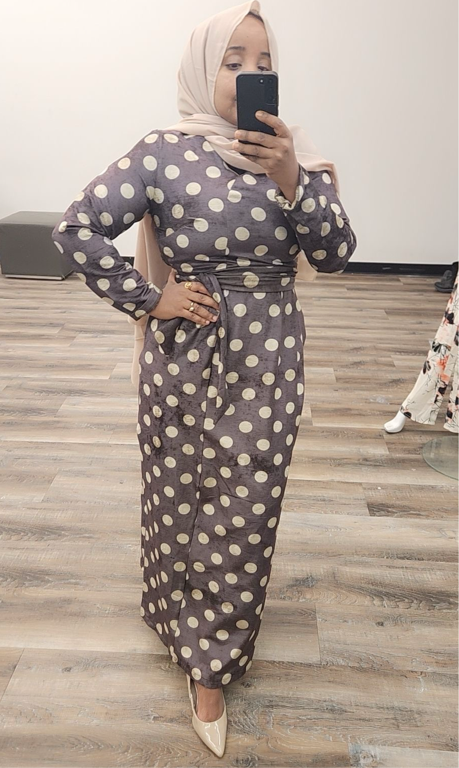 Suede Satin Polka Dot Maxi Dress