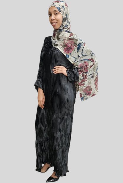 Ribbon Pleated Dress long-sleeved