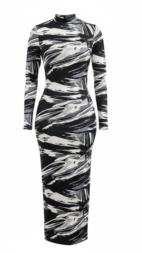 906 Bodycon Print Zipper Maxi Dress - ZIZI Boutique