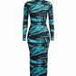 906 Bodycon Print Zipper Maxi Dress - ZIZI Boutique