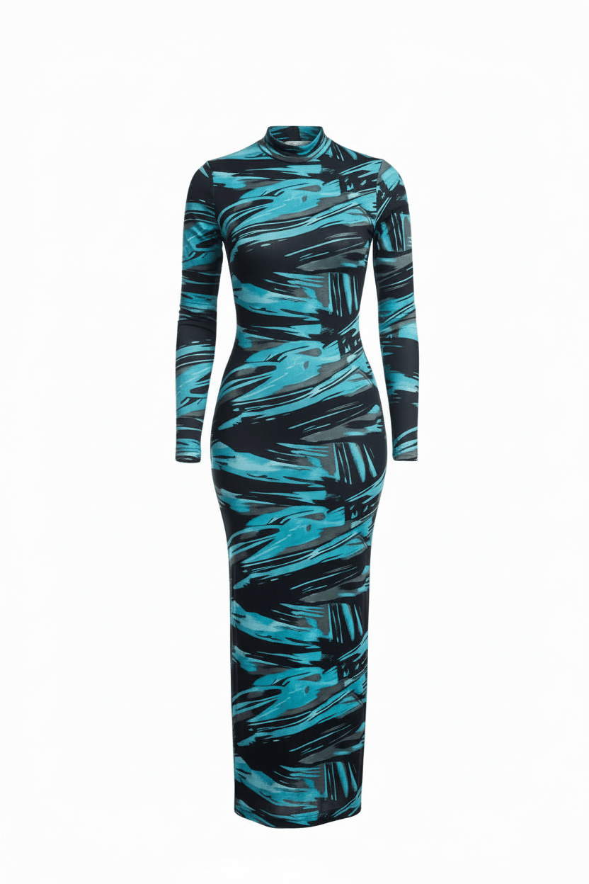 906 Bodycon Print Zipper Maxi Dress - ZIZI Boutique