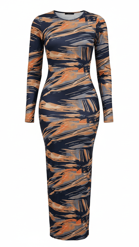 906 Bodycon Print Zipper Maxi Dress - ZIZI Boutique