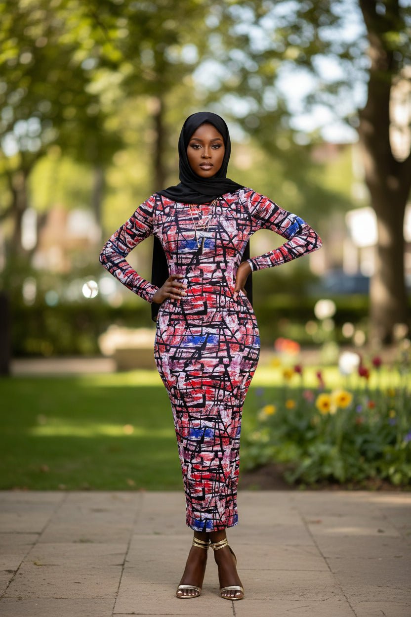906 Graffiti Bodycon Zipper Maxi Dress - ZIZI Boutique