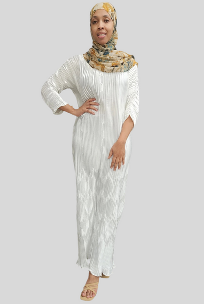 Ribbon Pleated Dress long-sleeved