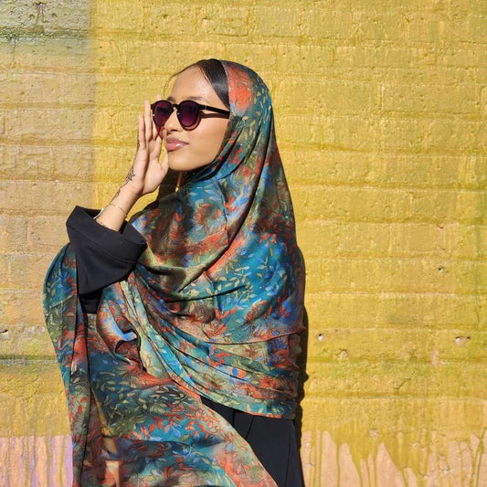 Chiffon XL Print Hijab Colorful Leaves