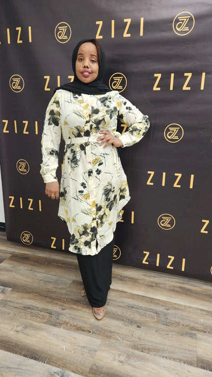 ZZ Print Dress Shirt - Flowers (MIDI)