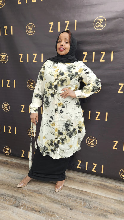 ZZ Print Dress Shirt - Flowers (MIDI)