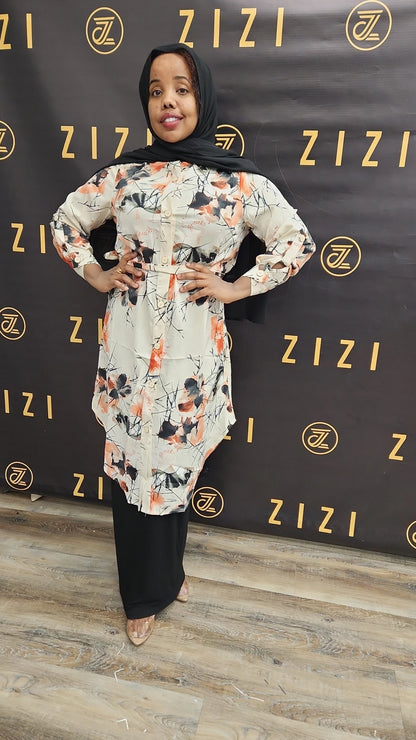 ZZ Print Dress Shirt - Flowers (MIDI)