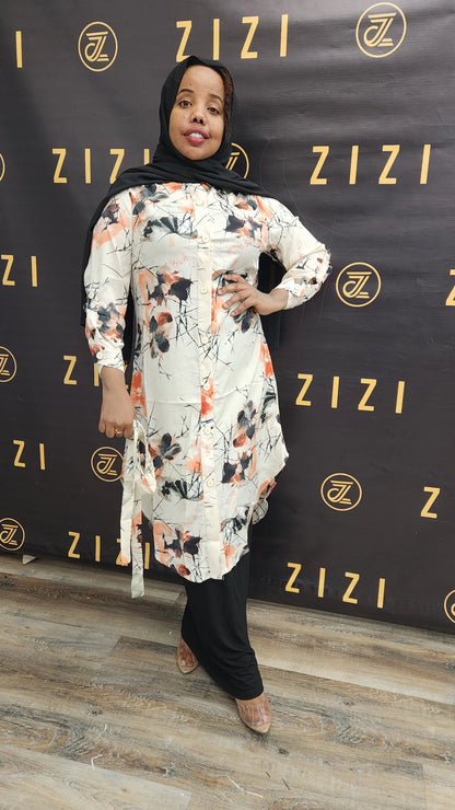 ZZ Print Dress Shirt - Flowers (MIDI)