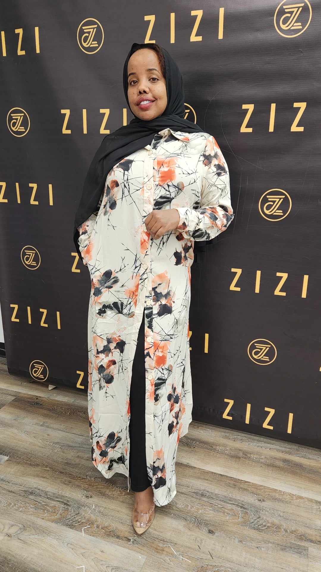 ZZ Print Dress Shirt - Flowers  (MAXI)
