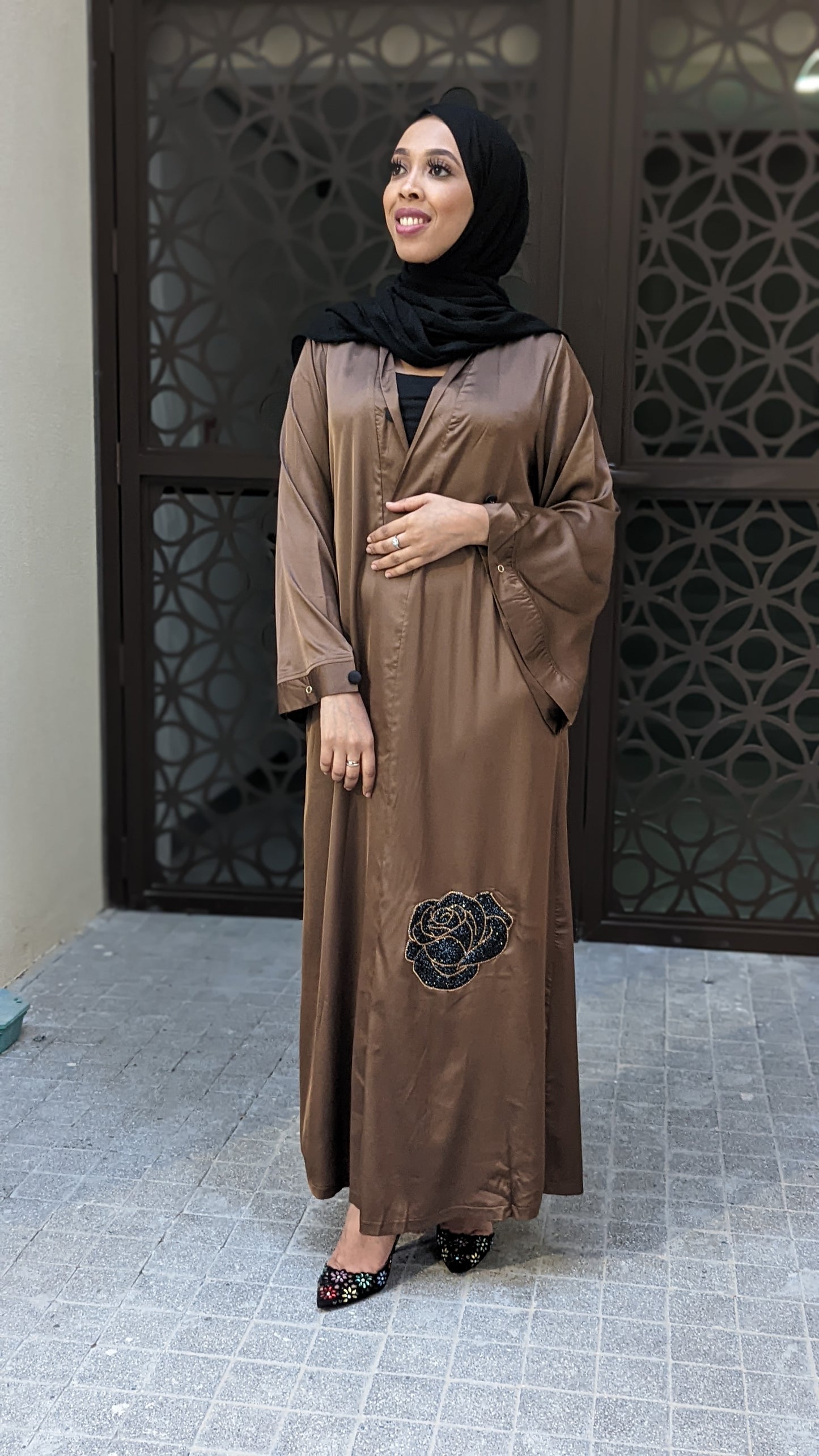 Satin Flower Kimono — Chocolate Brown - ZIZI  Boutique