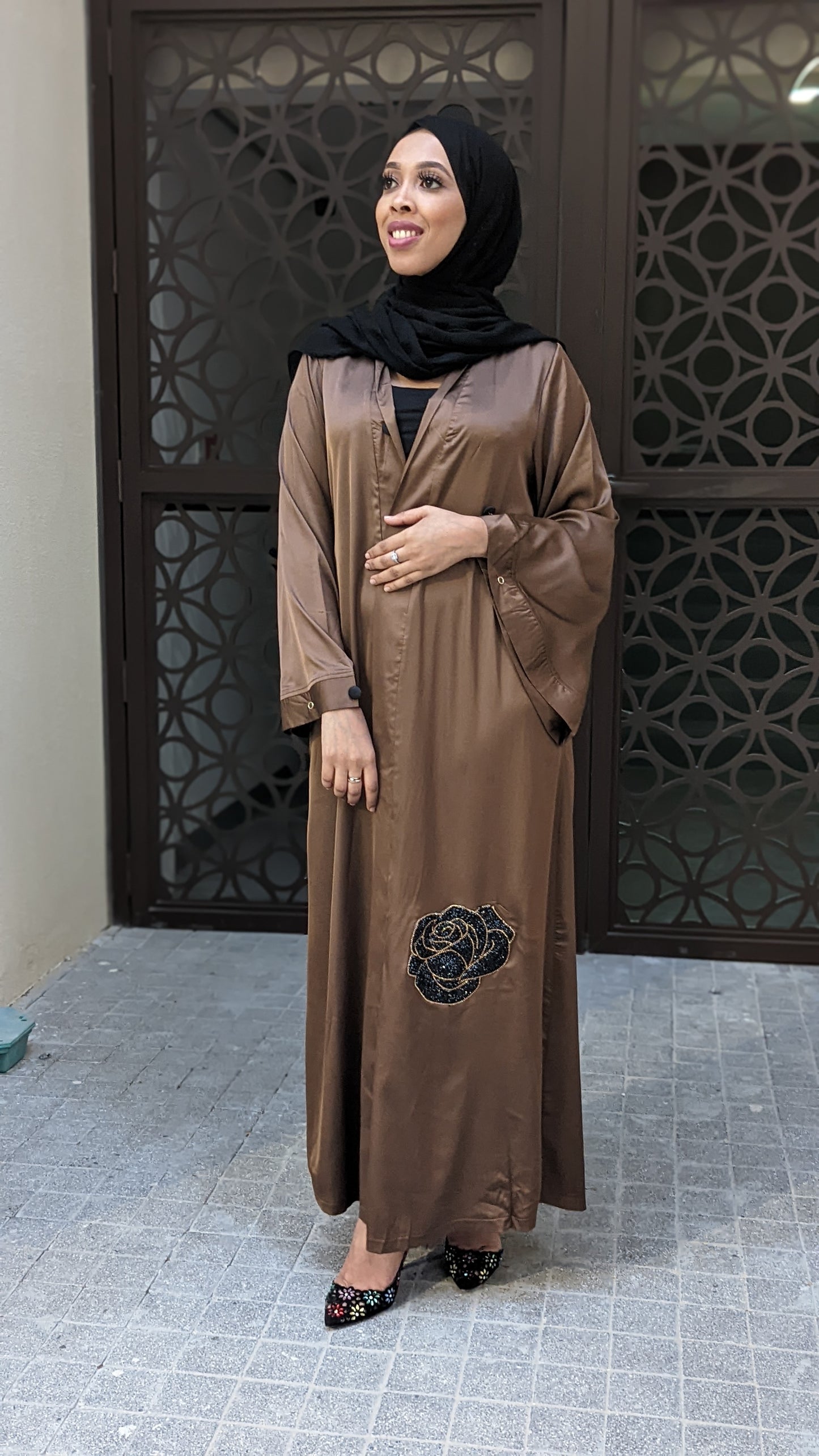 Satin Flower Kimono — Chocolate Brown - ZIZI  Boutique