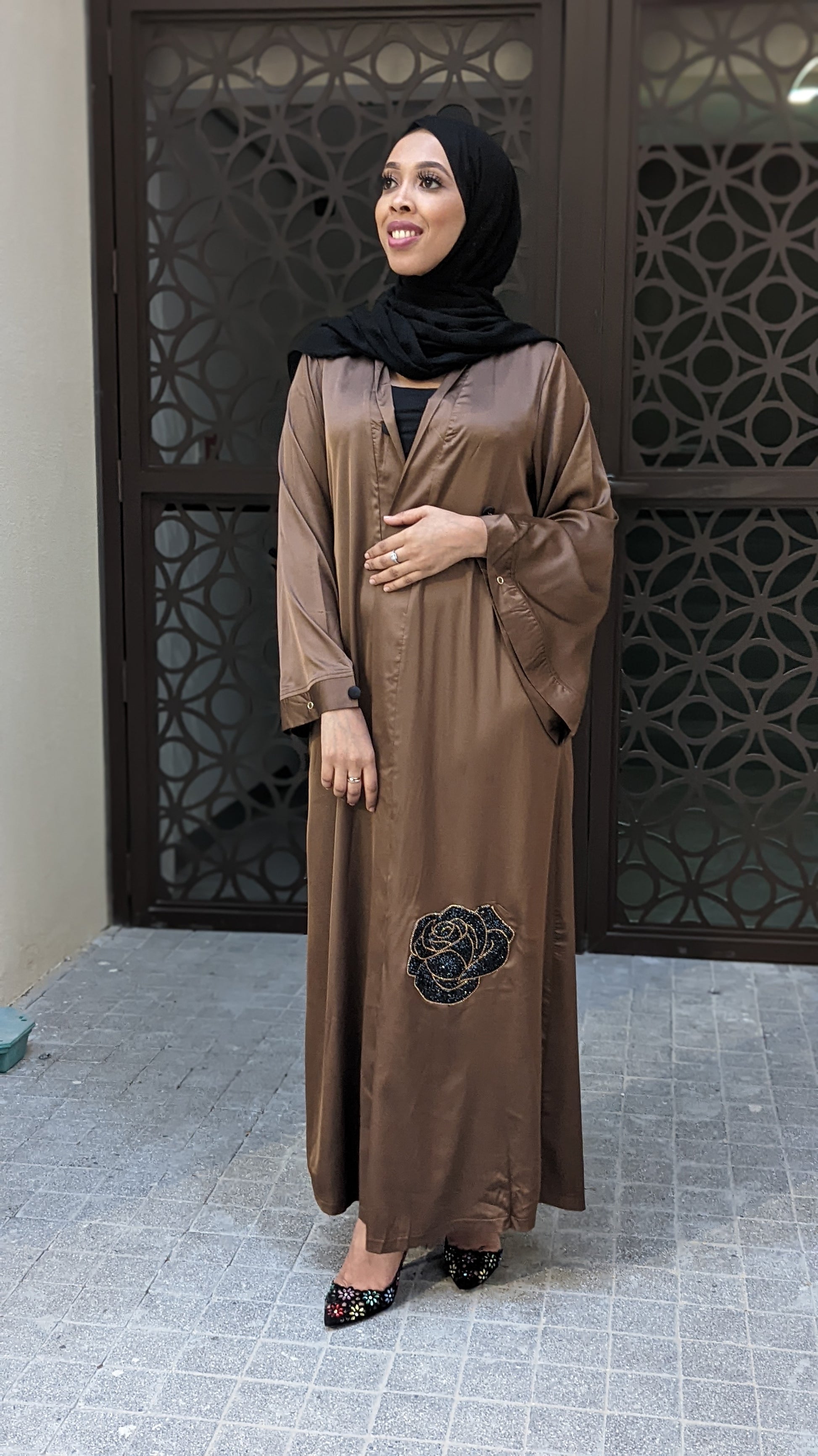 Satin Flower Kimono — Chocolate Brown - ZIZI  Boutique