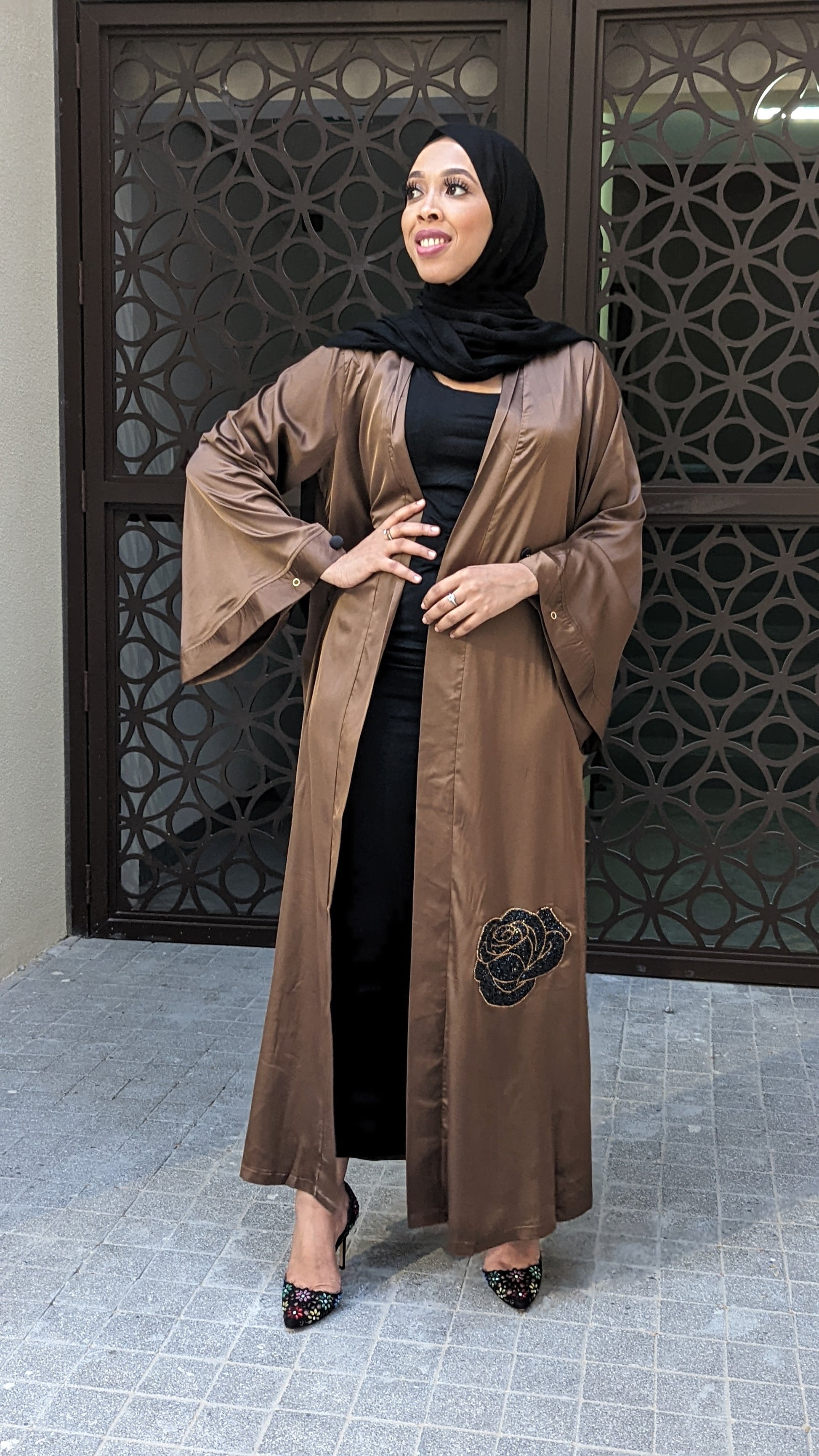 Satin Flower Kimono — Chocolate Brown - ZIZI  Boutique