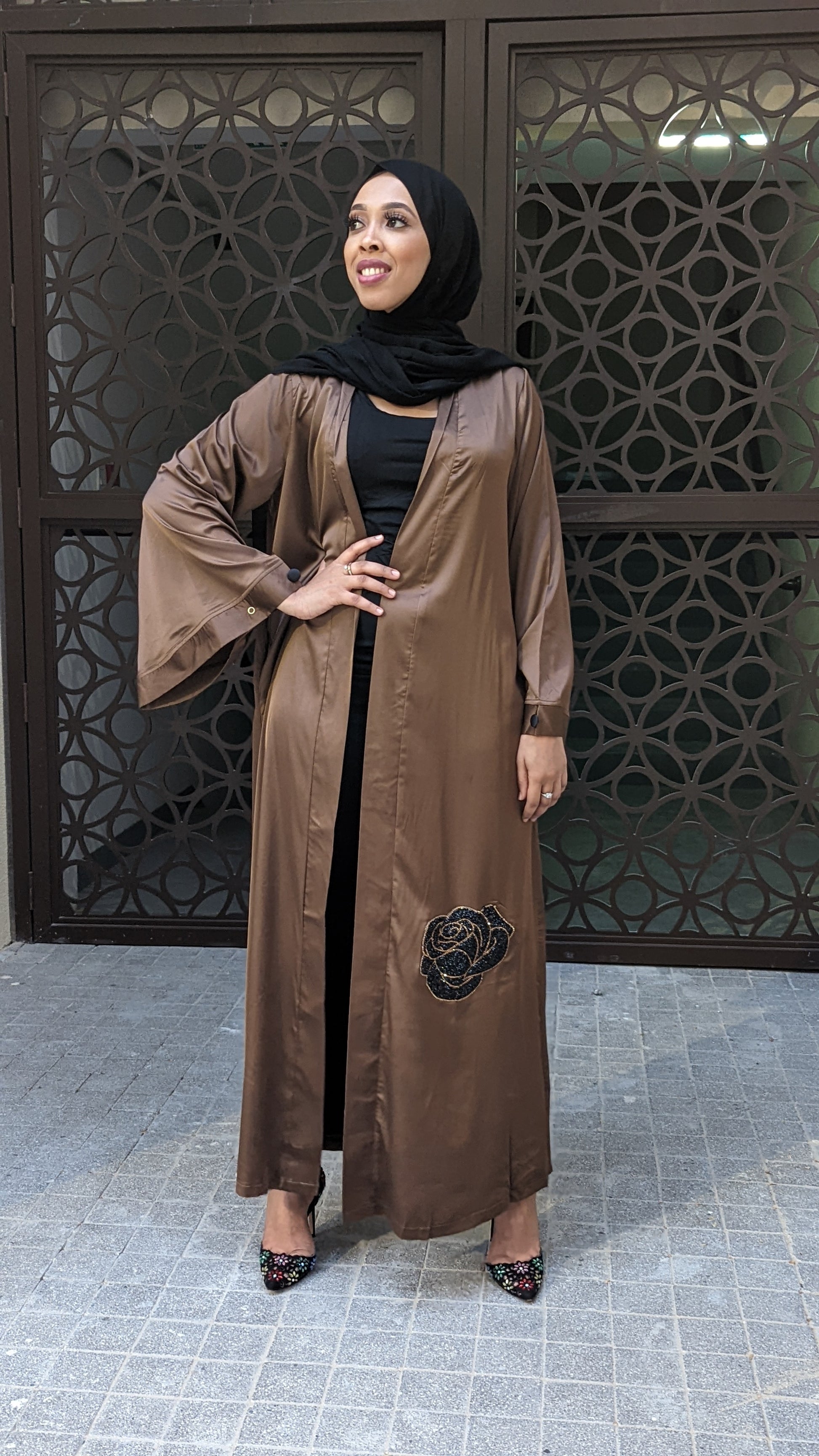 Satin Flower Kimono — Chocolate Brown - ZIZI  Boutique