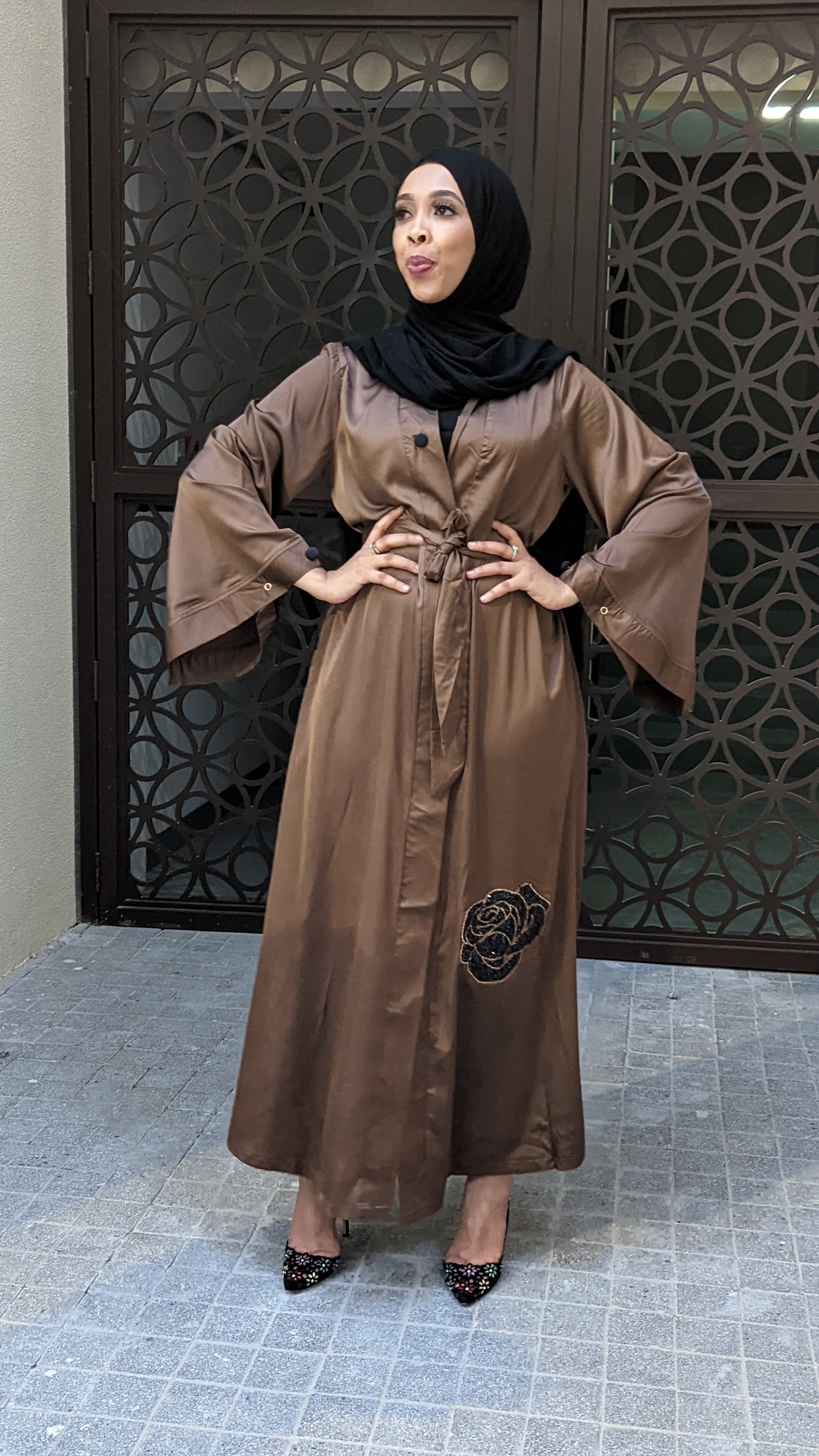 Satin Flower Kimono — Chocolate Brown - ZIZI  Boutique