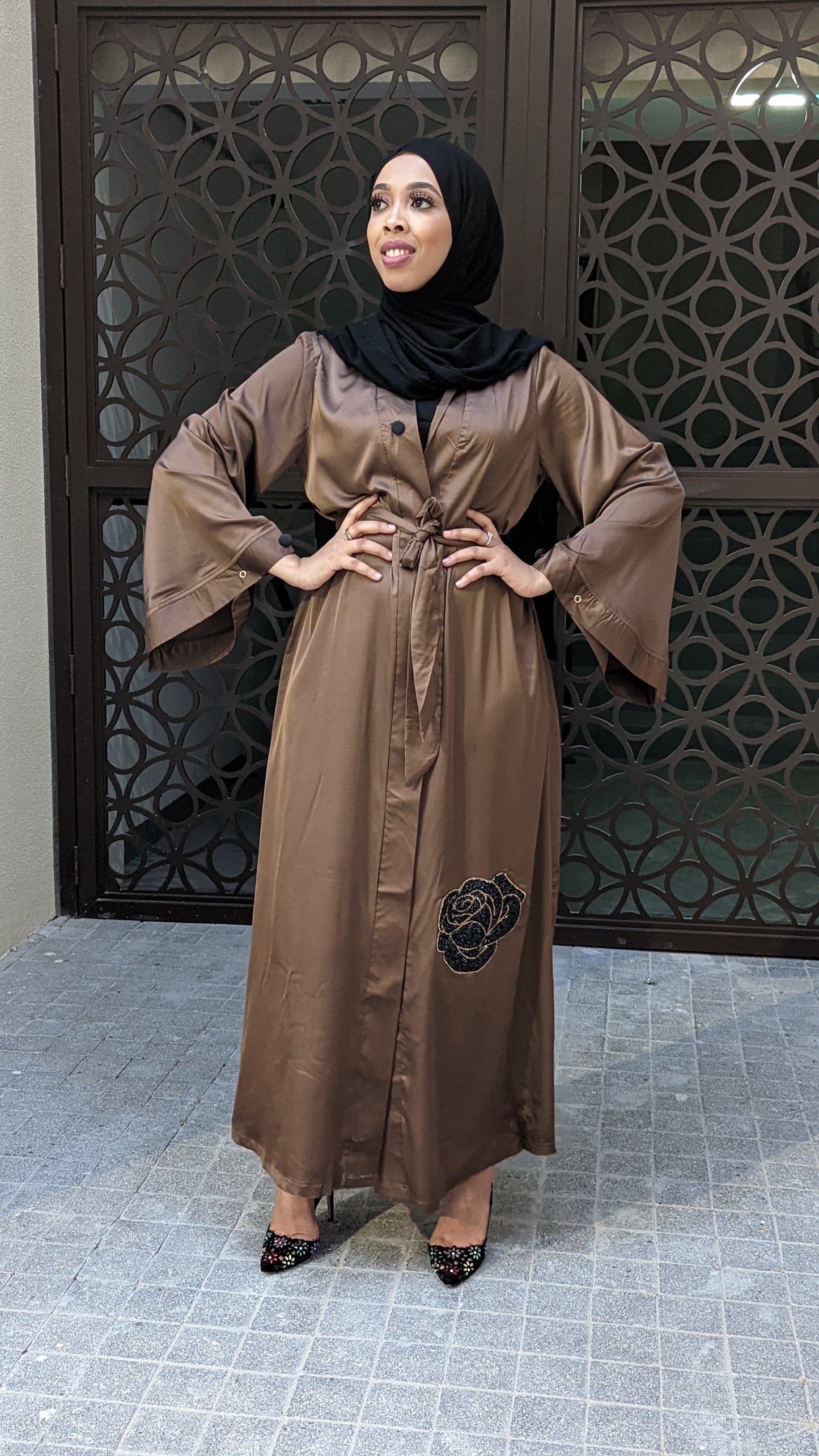 Satin Flower Kimono — Chocolate Brown - ZIZI  Boutique
