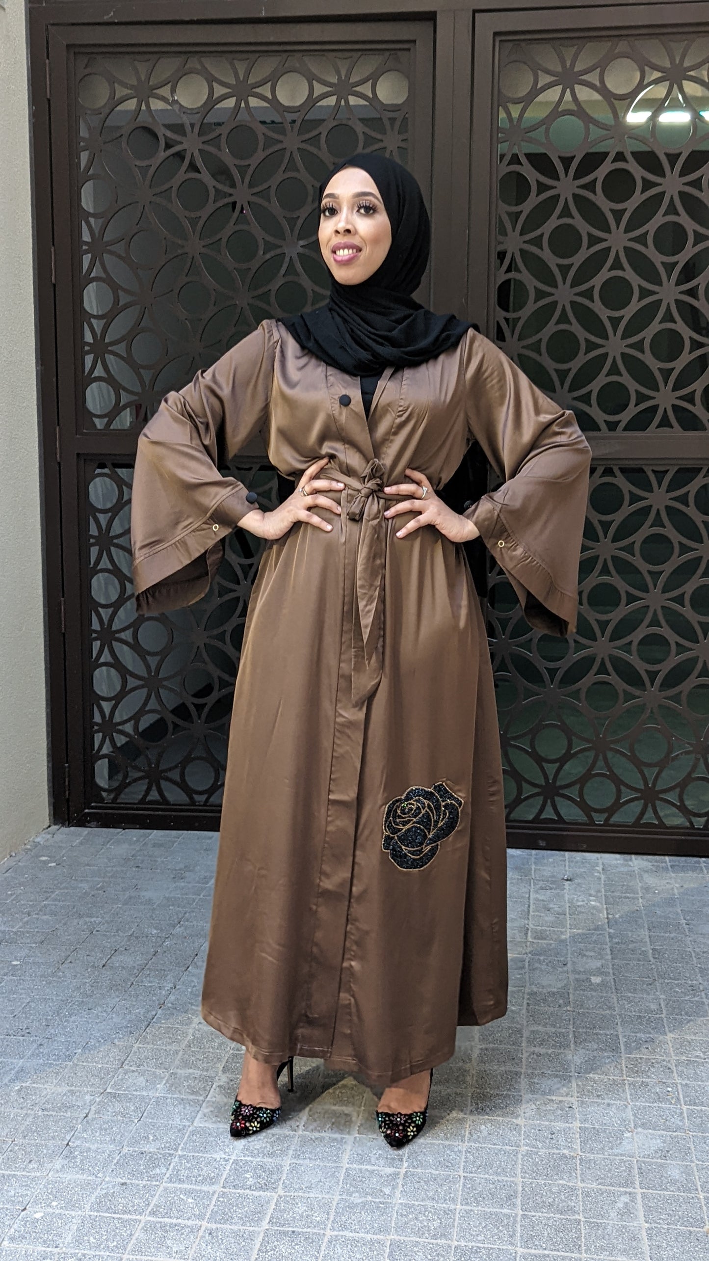 Satin Flower Kimono — Chocolate Brown - ZIZI  Boutique